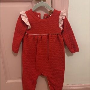 The Beaufort Bonnet Company Red Quilted One-Piece with Pink Ruffles